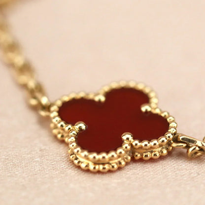 [Amore]LUCKY CLOVER 5-MOTIF BRACELET - RED CARNELIAN COLLECTION
