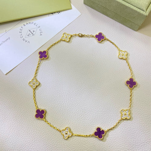 [Amore]CLOVER 10 MOTIFS  PURPLE VIOLET DIAMOND NECKLACE