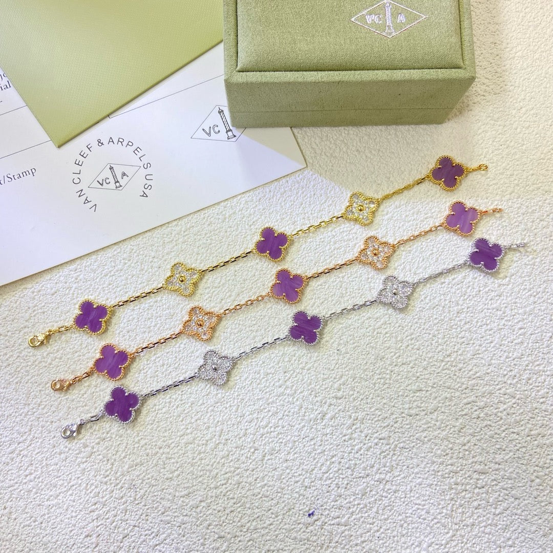 [Amore]CLOVER  5 MOTIFS  PURPLE VIOLET DIAMOND BRACELET