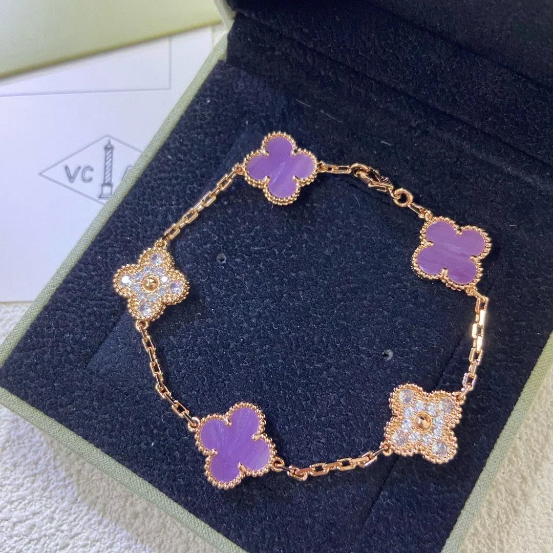 [Amore]LUCKY CLOVER 5-MOTIF BRACELET - VIOLET COLLECTION