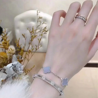 [Amore]LUCKY CLOVER 5-MOTIF BRACELET - PURPLE CHALCEDONY COLLECTION