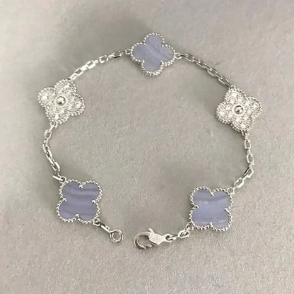 [Amore]LUCKY CLOVER 5-MOTIF BRACELET - PURPLE CHALCEDONY COLLECTION