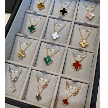 [Amore]CLOVER 15MM BLACK ONYX SINGLE FLOWER NECKLACE