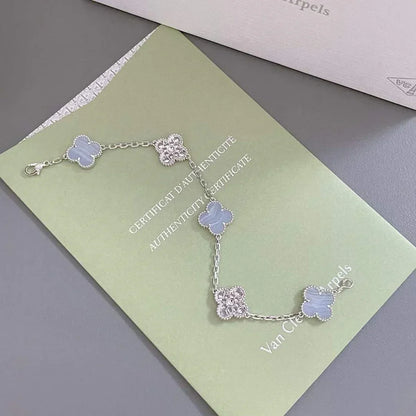 [Amore]LUCKY CLOVER 5-MOTIF BRACELET - PURPLE CHALCEDONY COLLECTION