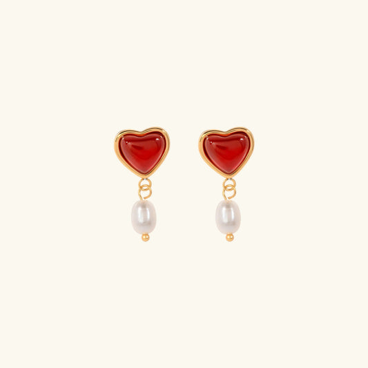 [Amore]Sabina Pearl Heart Gold Earrings
