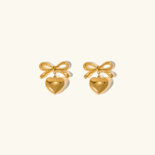 [Amore]Rowanne French Knot Gold Heart Earrings