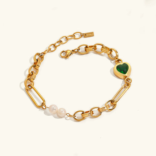 [Amore]Melanie Emerald Pearl Bracelet