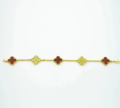 [Amore]LUCKY CLOVER 5-MOTIF BRACELET - RED CARNELIAN COLLECTION