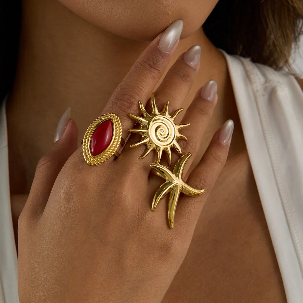 [Amore]Oceanic Gold Starfish Ring