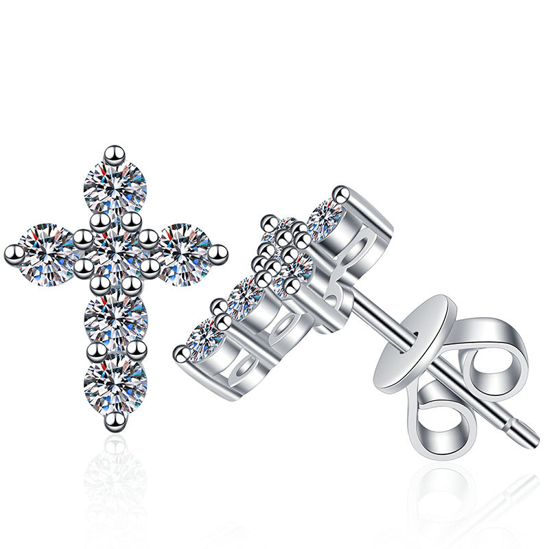 [Amore]SPARKLING CROSS MOISSANITE STUD EARRINGS