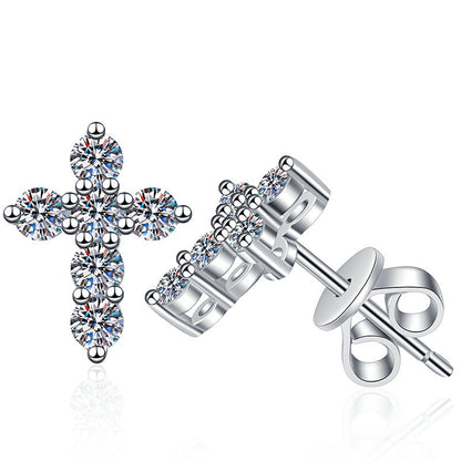 [Amore]SPARKLING CROSS MOISSANITE STUD EARRINGS