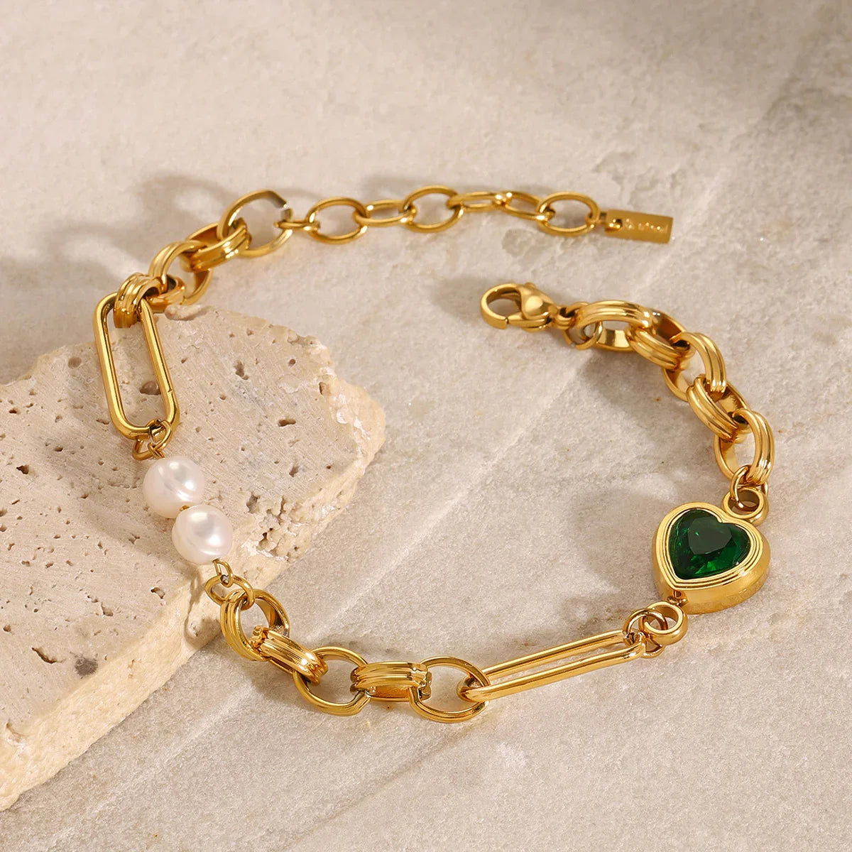 [Amore]Maddison Pearl Chain Gold Bracelet