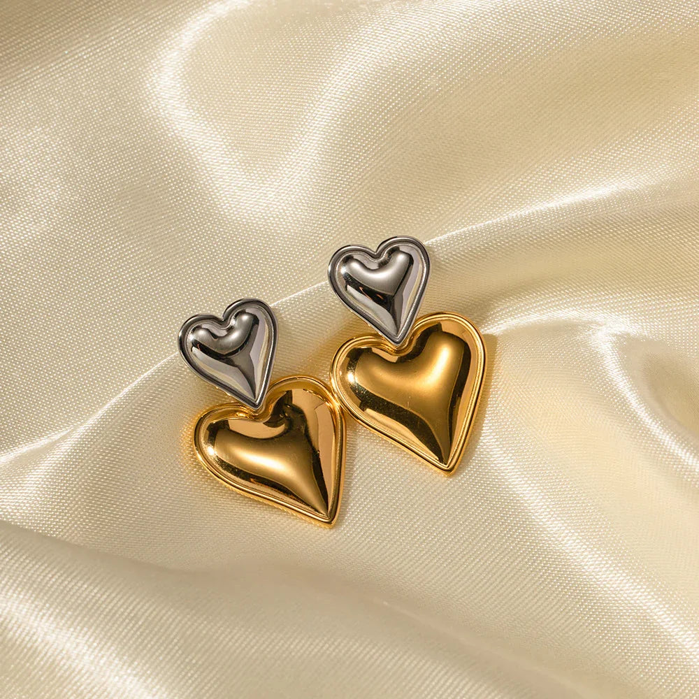 [Amore]Zofia Two Tone Heart Earrings