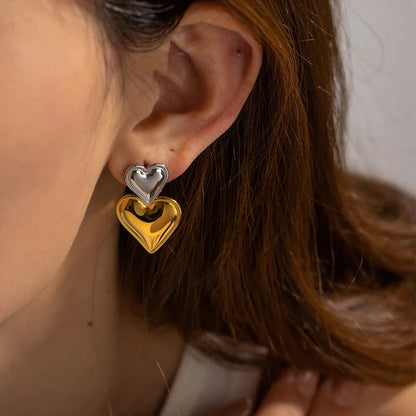 [Amore]Zofia Two Tone Heart Earrings