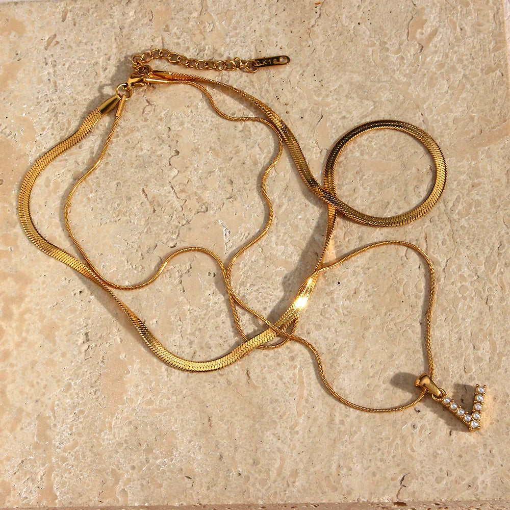 [Amore]Fiona Layered Gold Initial Letter Necklace