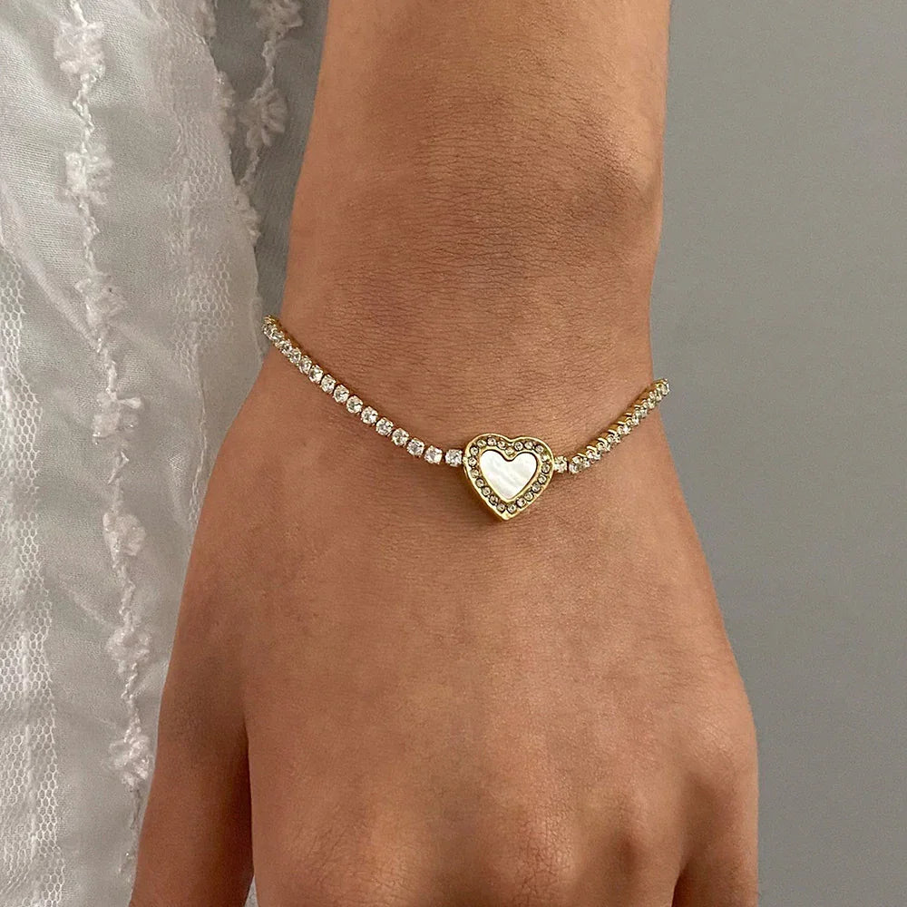 [Amore]Cameron Diamond Heart Tennis Bracelet
