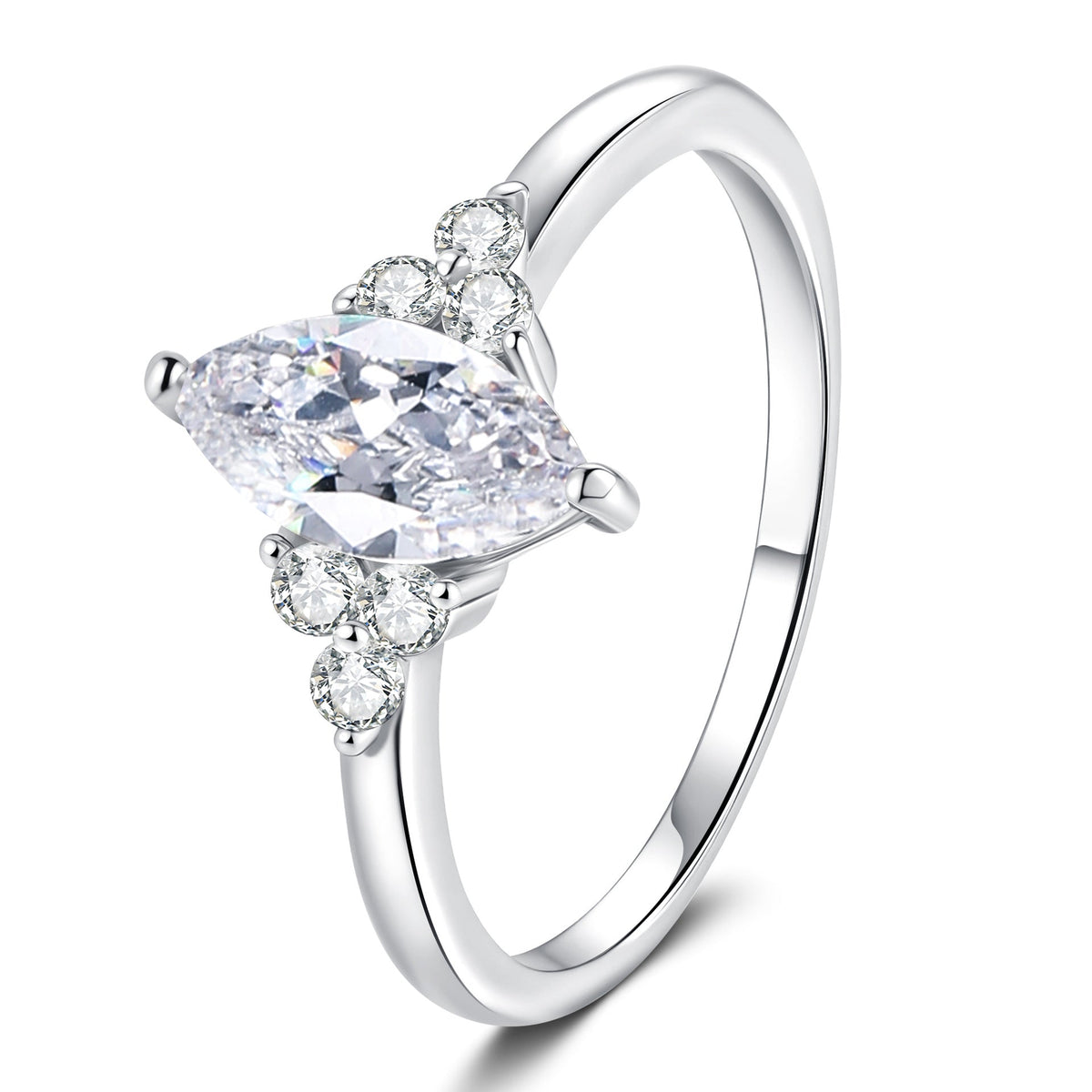 [Amore]ELEGANT MARQUISE CUT MOISSANITE RING WITH SIDE ACCENTS