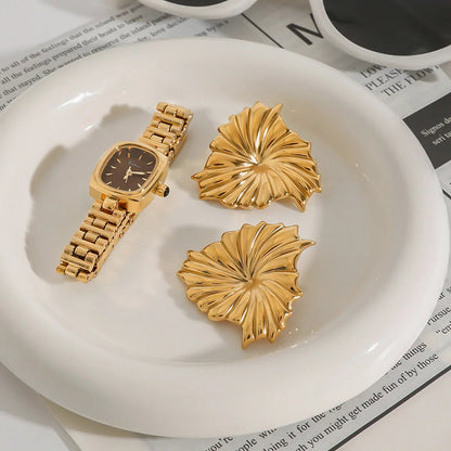 [Amore]Rafaela Sculpted Petal Gold Earrings