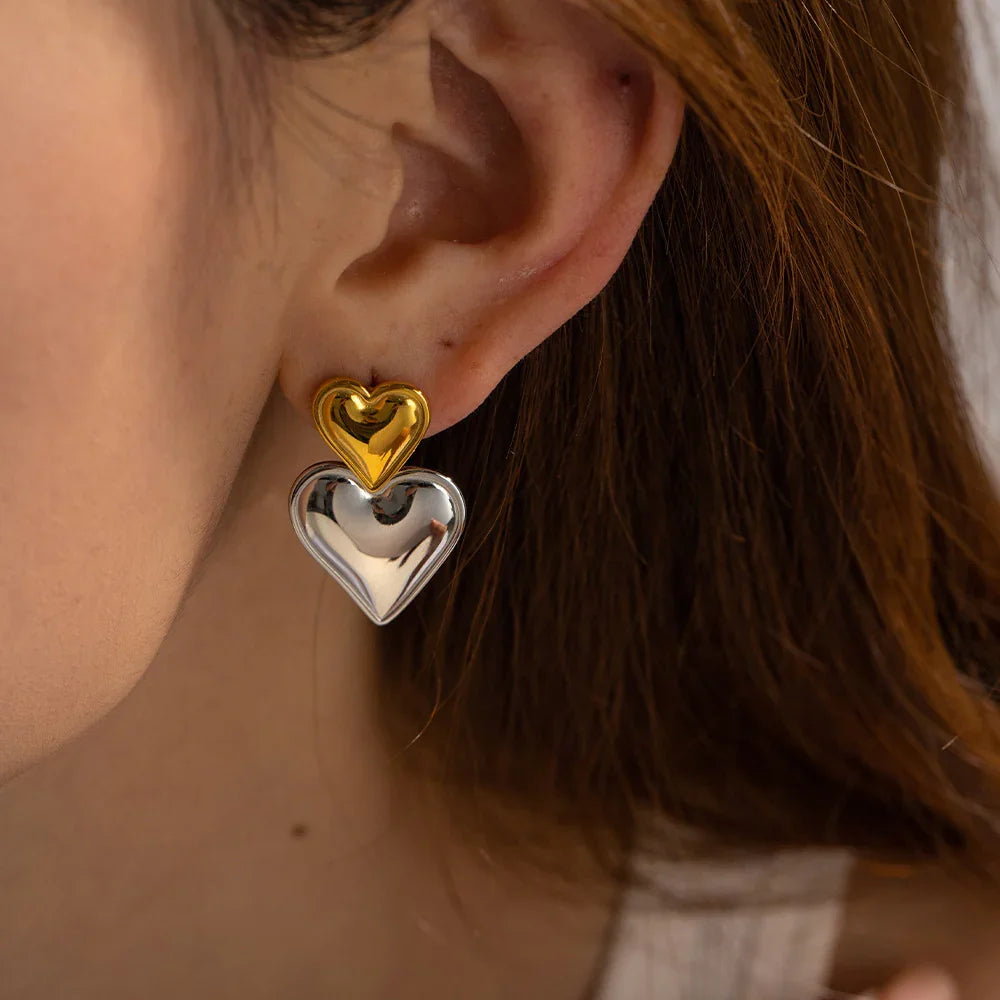 [Amore]Zofia Two Tone Heart Earrings