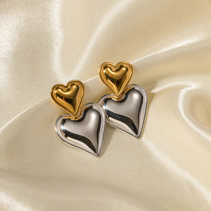 [Amore]Zofia Two Tone Heart Earrings