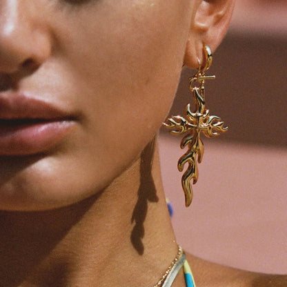 [Amore]Adrielle Branched Cross Gold Earrings