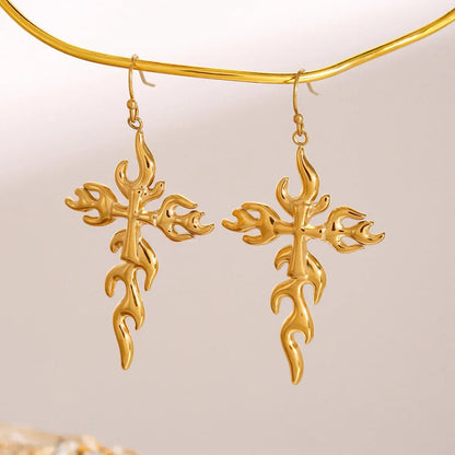 [Amore]Adrielle Branched Cross Gold Earrings