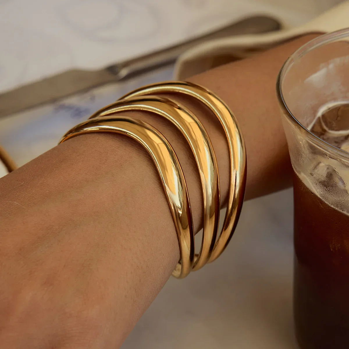 [Amore]Meredith Triple Layer Gold Bangle