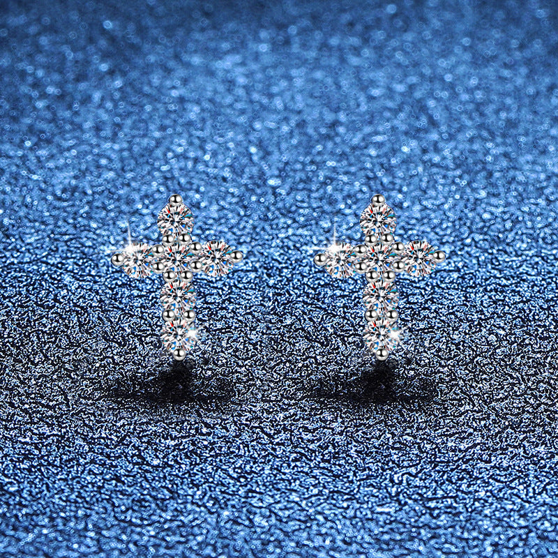 [Amore]SPARKLING CROSS MOISSANITE STUD EARRINGS