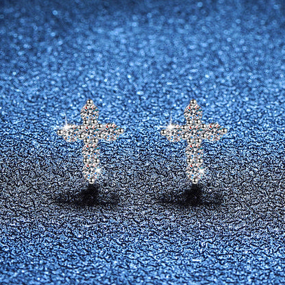 [Amore]SPARKLING CROSS MOISSANITE STUD EARRINGS