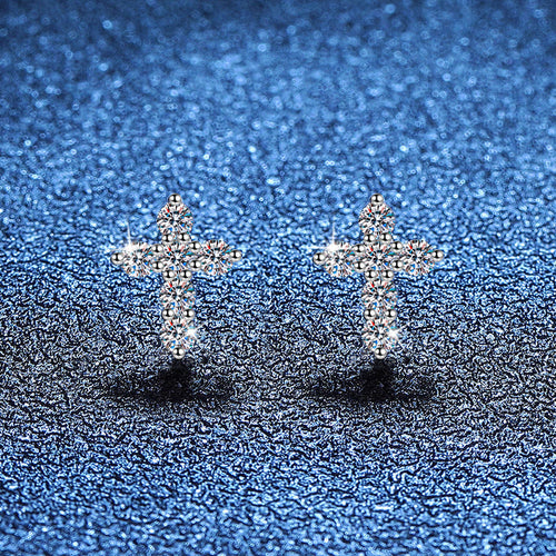 [Amore]SPARKLING CROSS MOISSANITE STUD EARRINGS