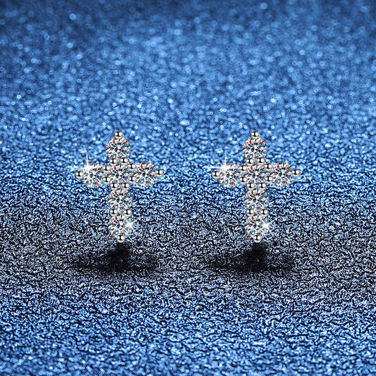 [Amore]SPARKLING CROSS MOISSANITE STUD EARRINGS