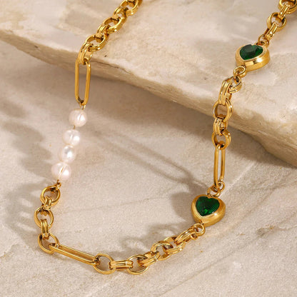 [Amore]Maddison Pearl Chain Gold Necklace