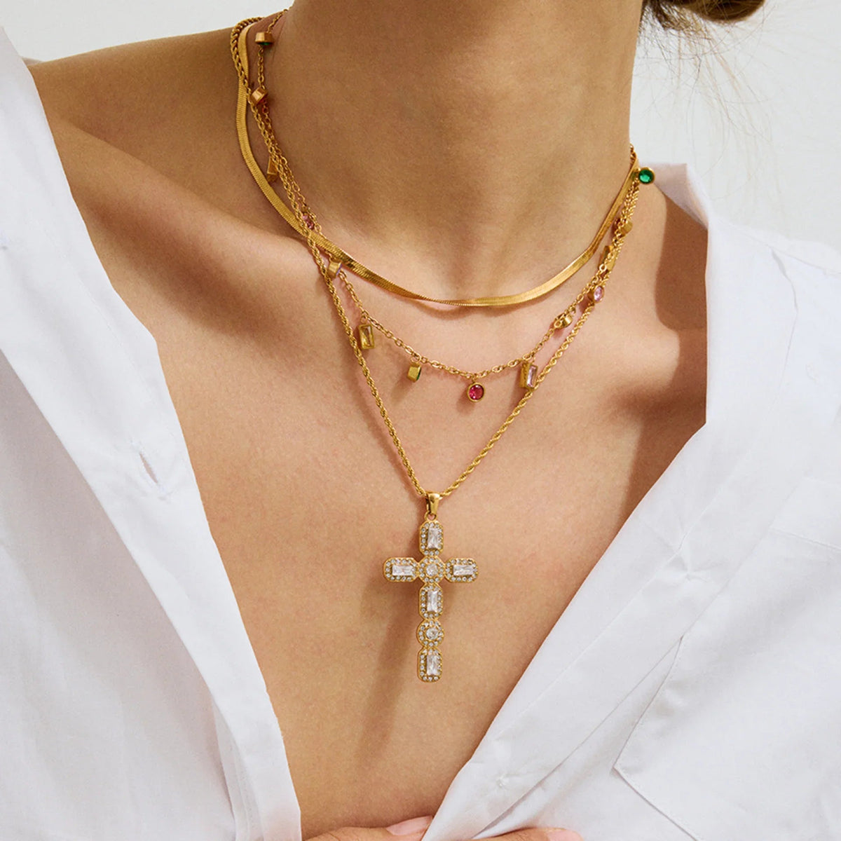 [Amore]Evangelina Diamond Cross Necklace