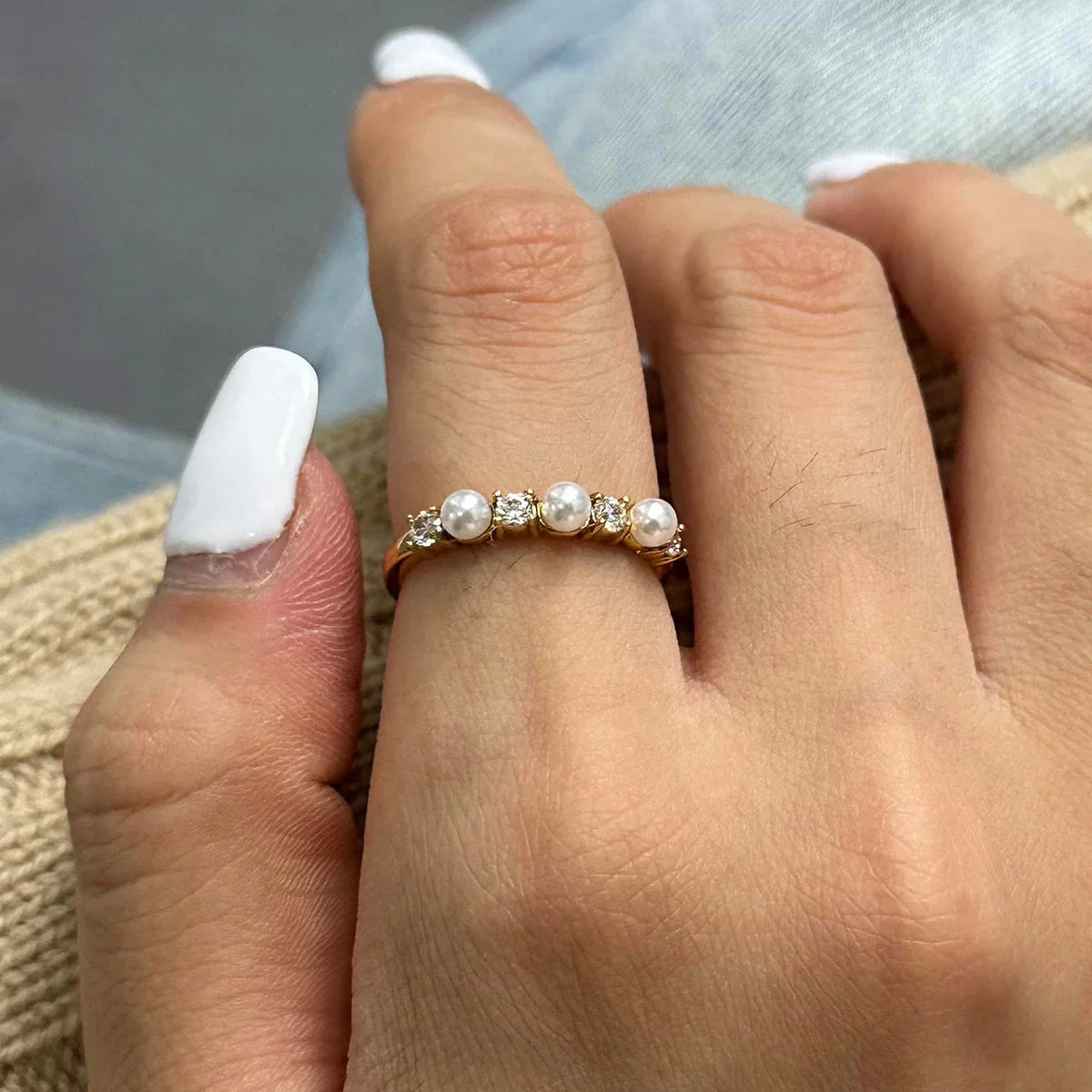 [Amore]Keisha Diamond Pearl Ring