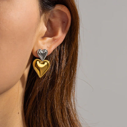 [Amore]Zofia Two Tone Heart Earrings