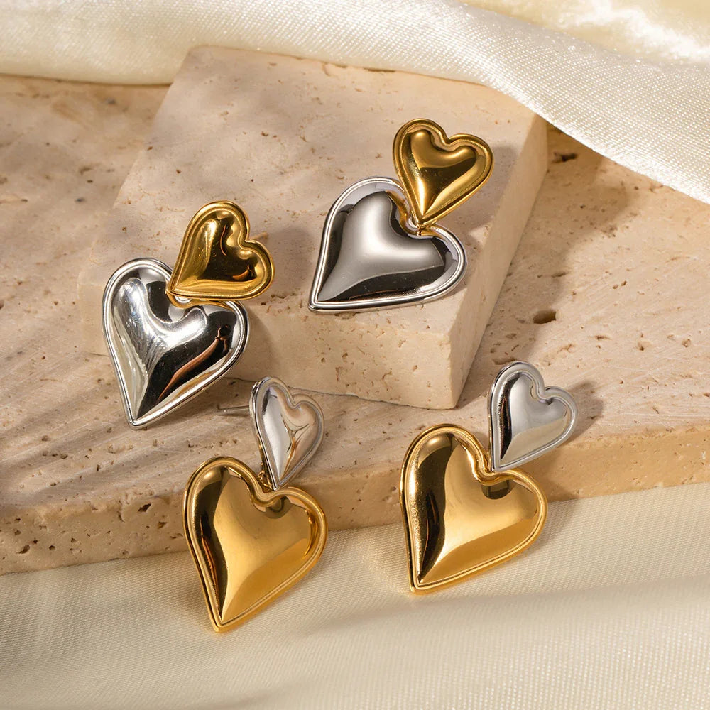 [Amore]Zofia Two Tone Heart Earrings