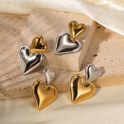 [Amore]Zofia Two Tone Heart Earrings