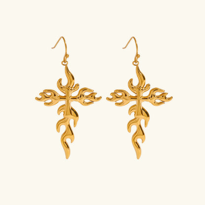 [Amore]Adrielle Branched Cross Gold Earrings