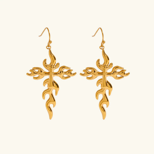 [Amore]Adrielle Branched Cross Gold Earrings