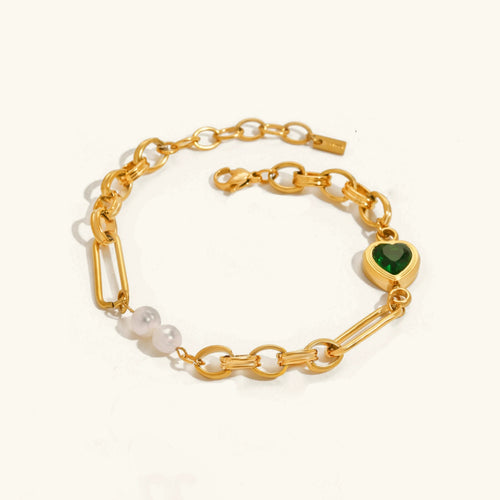 [Amore]Maddison Pearl Chain Gold Bracelet