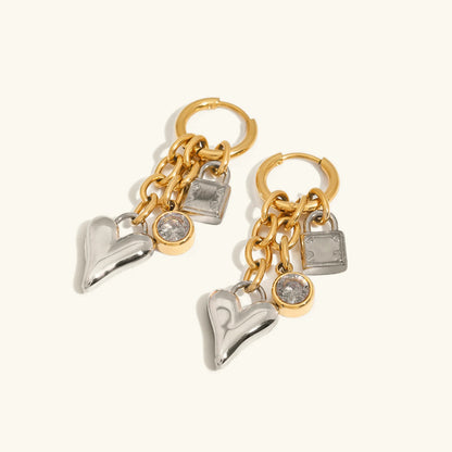 [Amore]Sarah Heart & Lock Gold Earrings