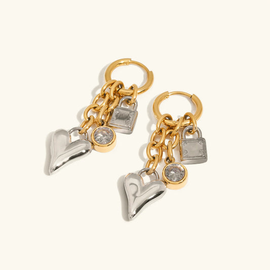 [Amore]Sarah Heart & Lock Gold Earrings
