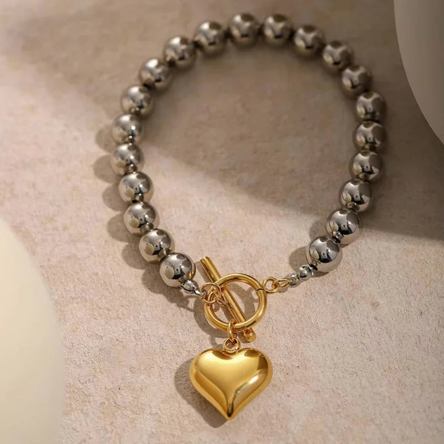 [Amore]Alicia Chunky Bead Heart Bracelet