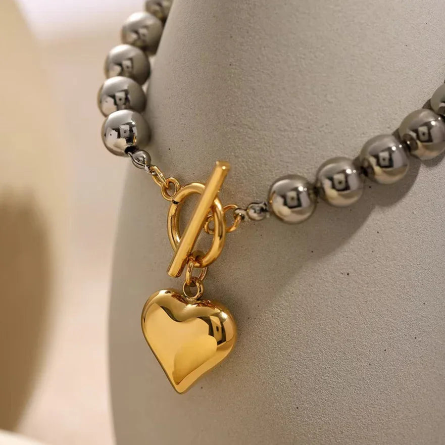 [Amore]Alicia Chunky Bead Heart Bracelet