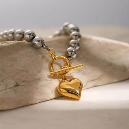 [Amore]Alicia Chunky Bead Heart Bracelet