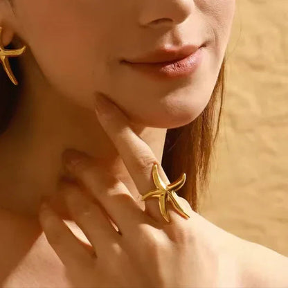 [Amore]Oceanic Gold Starfish Ring