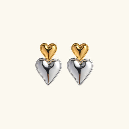 [Amore]Zofia Two Tone Heart Earrings