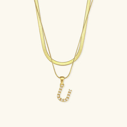[Amore]Fiona Layered Gold Initial Letter Necklace