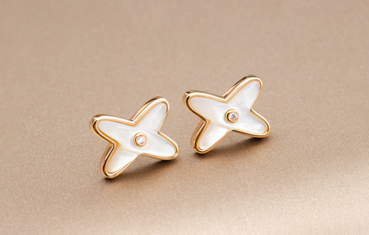 [Amore]JEUX DE WHITE MOP PINK GOLD DIAMOND EARRINGS