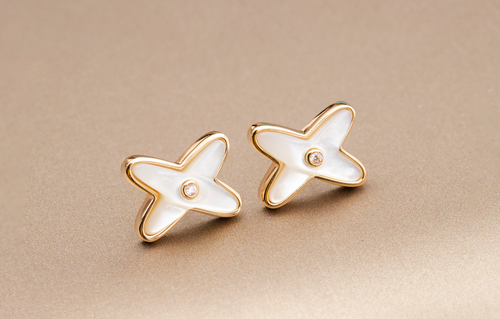 [Amore]JEUX DE WHITE MOP PINK GOLD DIAMOND EARRINGS